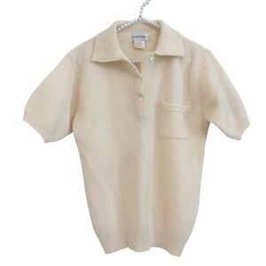 JH Collectibles Vintage Angora Lambswool Knit Polo Sweater Cream Ivory Small